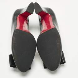 Pre Owned Miu Miu Black Patent Leather Bow Peep Toe Pumps Size 37.5