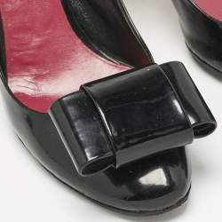 Pre Owned Miu Miu Black Patent Leather Bow Peep Toe Pumps Size 37.5