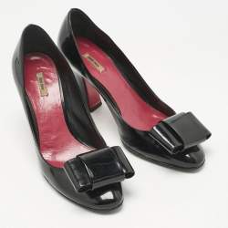 Pre Owned Miu Miu Black Patent Leather Bow Peep Toe Pumps Size 37.5