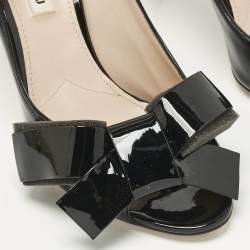 Pre Owned Miu Miu Black Patent Leather Bow Peep Toe Pumps Size 39