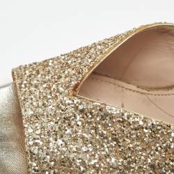 Pre Owned Miu Miu Gold Glitter and Leather Slide Block Heel Sandals Size 38