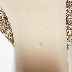 Pre Owned Miu Miu Gold Glitter and Leather Slide Block Heel Sandals Size 38