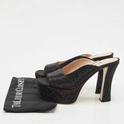 Pre Owned Miu Miu Black Satin Crystals Platform Sandals Size 38