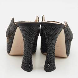 Pre Owned Miu Miu Black Satin Crystals Platform Sandals Size 38