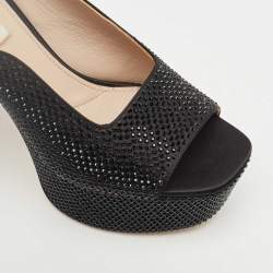 Pre Owned Miu Miu Black Satin Crystals Platform Sandals Size 38