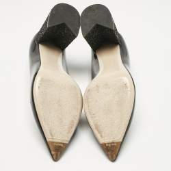 Pre Owned Miu Miu Black Patent Leather Glitter Heel Pointed Toe Pumps Size 39