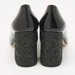 Pre Owned Miu Miu Black Patent Leather Glitter Heel Pointed Toe Pumps Size 39