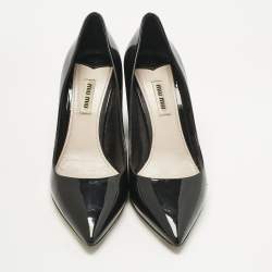 Pre Owned Miu Miu Black Patent Leather Glitter Heel Pointed Toe Pumps Size 39