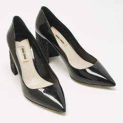 Pre Owned Miu Miu Black Patent Leather Glitter Heel Pointed Toe Pumps Size 39
