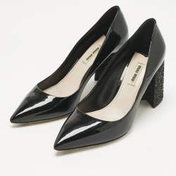 Pre Owned Miu Miu Black Patent Leather Glitter Heel Pointed Toe Pumps Size 39