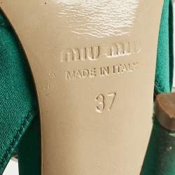 Pre Owned Miu Miu Green Satin Crystal Embellished Donna Slingback Pumps Size 37