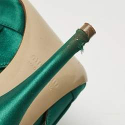 Pre Owned Miu Miu Green Satin Crystal Embellished Donna Slingback Pumps Size 37