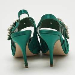 Pre Owned Miu Miu Green Satin Crystal Embellished Donna Slingback Pumps Size 37