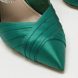 Pre Owned Miu Miu Green Satin Crystal Embellished Donna Slingback Pumps Size 37