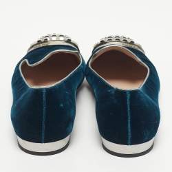 Pre Owned Miu Miu Blue Velvet Crystal Embellished Cap Toe Smoking Slippers Size 38