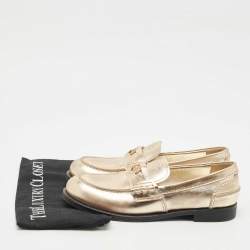 Pre Owned Miu Miu Gold Leather Penny Loafers Size 38.5