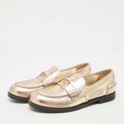 Pre Owned Miu Miu Gold Leather Penny Loafers Size 38.5
