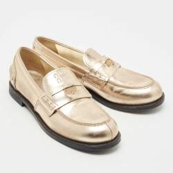 Pre Owned Miu Miu Gold Leather Penny Loafers Size 38.5