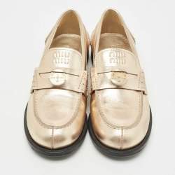 Pre Owned Miu Miu Gold Leather Penny Loafers Size 38.5