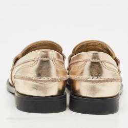 Pre Owned Miu Miu Gold Leather Penny Loafers Size 38.5