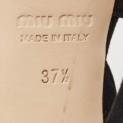 Pre Owned Miu Miu Black Suede Crystal Embellished Platform Ankle-Strap Sandals Size 37.5