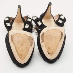 Pre Owned Miu Miu Black Suede Crystal Embellished Platform Ankle-Strap Sandals Size 37.5