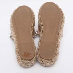 Pre Owned Miu Miu Beige Satin Espadrille Platform Slide Sandals Size 38