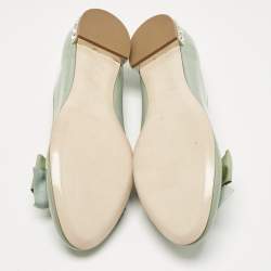 Pre Owned Miu Miu Blue Patent Leather Bow Crystal Embellished Smoking Slippers Size 39.5