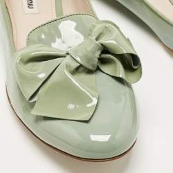 Pre Owned Miu Miu Blue Patent Leather Bow Crystal Embellished Smoking Slippers Size 39.5