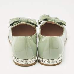 Pre Owned Miu Miu Blue Patent Leather Bow Crystal Embellished Smoking Slippers Size 39.5