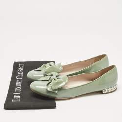 Pre Owned Miu Miu Blue Patent Leather Bow Crystal Embellished Smoking Slippers Size 39.5