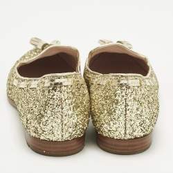 Pre Owned Miu Miu Gold Glitter And Leather Tassel Smoking Slippers Size 39