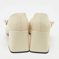 Pre Owned Miu Miu Cream/Black Leather and Patent Leather Mary Jane Pumps Size 40