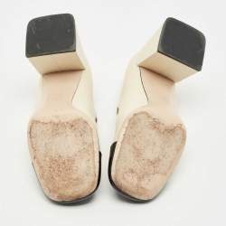 Pre Owned Miu Miu Cream/Black Leather and Patent Leather Mary Jane Pumps Size 40