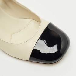 Pre Owned Miu Miu Cream/Black Leather and Patent Leather Mary Jane Pumps Size 40