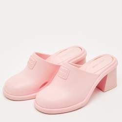 Pre Owned Miu Miu Pink Rubber Logo Clogs Size 37