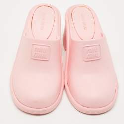 Pre Owned Miu Miu Pink Rubber Logo Clogs Size 37