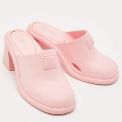 Pre Owned Miu Miu Pink Rubber Logo Clogs Size 37