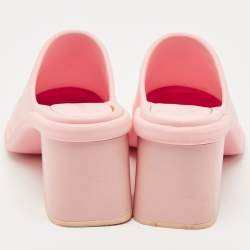 Pre Owned Miu Miu Pink Rubber Logo Clogs Size 37