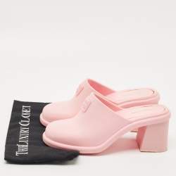 Pre Owned Miu Miu Pink Rubber Logo Clogs Size 37