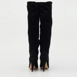Pre Owned Miu Miu Black Suede Knee Length Boots Size 38