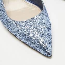 Pre Owned Miu Miu Blue Coarse Glitter Bow Slingback Pumps Size 40.5