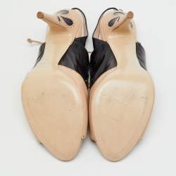 Pre Owned Miu Miu Beige/Black Leather Cutout Slingback Sandals Size 41