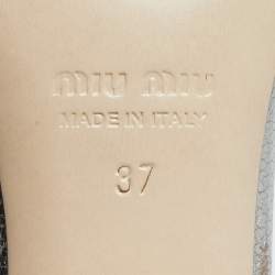 Pre Owned Miu Miu Silver Leather Crystal Embellished Block Heel Ankle Strap Platform Sandals Size 37