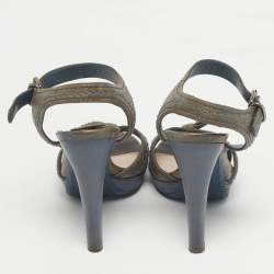 Pre Owned Miu Miu Grey Leather Bow Ankle Strap Sandals Size 38