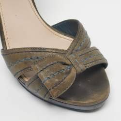 Pre Owned Miu Miu Grey Leather Bow Ankle Strap Sandals Size 38