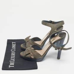 Pre Owned Miu Miu Grey Leather Bow Ankle Strap Sandals Size 38