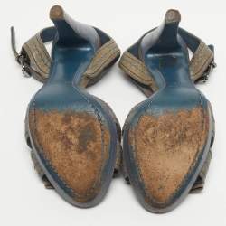 Pre Owned Miu Miu Grey Leather Bow Ankle Strap Sandals Size 38