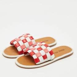 Pre Owned Miu Miu Multicolor Woven Leather Flat Slides Size 39
