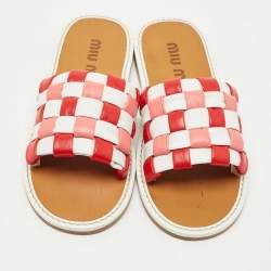 Pre Owned Miu Miu Multicolor Woven Leather Flat Slides Size 39